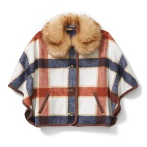 Janie + Jack Plaid cape with Faux Fur collar